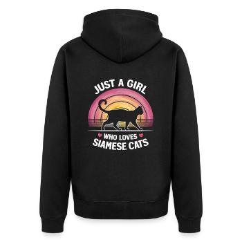 Katze Siamkatze Geschenk - Unisex Premium Bio Zip Hoodie - Schwarz - Hinten - Nico (187cm)