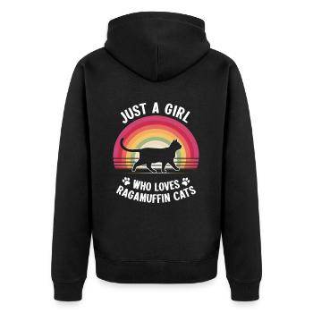 Katze Ragamuffin Geschenk - Unisex Premium Bio Zip Hoodie - Schwarz - Hinten - Nico (187cm)