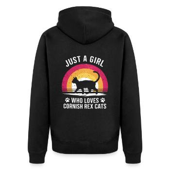 Katze Cornish Rex Geschenk - Unisex Premium Bio Zip Hoodie - Schwarz - Hinten - Nico (187cm)