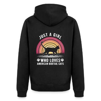 Katze American Bobtail Geschenk - Unisex Premium Bio Zip Hoodie - Schwarz - Hinten - Nico (187cm)