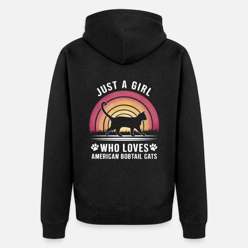Katze American Bobtail Geschenk - Unisex Premium Bio Zip Hoodie - Schwarz