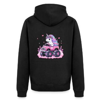 Monster Truck Einhorn Geburtstagsfeier Mädchen - Unisex Premium Bio Zip Hoodie - Schwarz - Hinten - Nico (187cm)