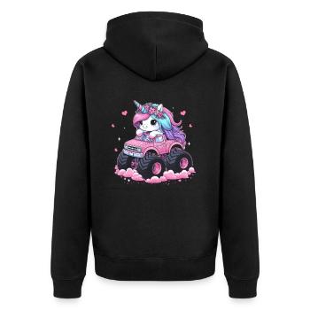 Monster Truck Einhorn Geburtstagsfeier Mädchen - Unisex Premium Bio Zip Hoodie - Schwarz - Hinten - Nico (187cm)