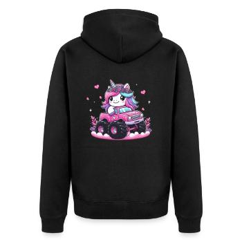 Monster Truck Einhorn Geburtstagsfeier Mädchen - Unisex Premium Bio Zip Hoodie - Schwarz - Hinten - Nico (187cm)