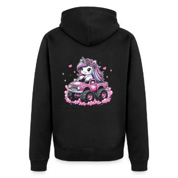 Monster Truck Einhorn Geburtstagsfeier Mädchen - Unisex Premium Bio Zip Hoodie - Schwarz - Hinten - Nico (187cm)