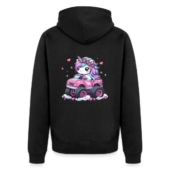 Monster Truck Einhorn Geburtstagsfeier Mädchen - Unisex Premium Bio Zip Hoodie - Schwarz - Hinten - Nico (187cm)