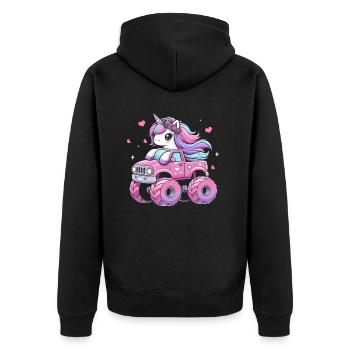 Monster Truck Einhorn Geburtstagsfeier Mädchen - Unisex Premium Bio Zip Hoodie - Schwarz - Hinten - Nico (187cm)