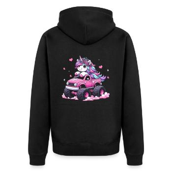 Monster Truck Einhorn Geburtstagsfeier Mädchen - Unisex Premium Bio Zip Hoodie - Schwarz - Hinten - Nico (187cm)