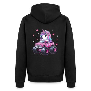 Monster Truck Einhorn Geburtstagsfeier Mädchen - Unisex Premium Bio Zip Hoodie - Schwarz - Hinten - Nico (187cm)