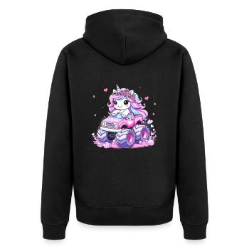 Monster Truck Einhorn Geburtstagsfeier Mädchen - Unisex Premium Bio Zip Hoodie - Schwarz - Hinten - Nico (187cm)