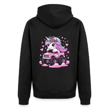 Monster Truck Einhorn Geburtstagsfeier Mädchen - Unisex Premium Bio Zip Hoodie - Schwarz - Hinten - Nico (187cm)