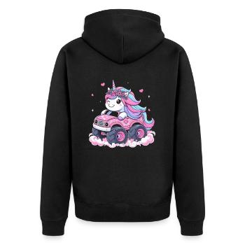 Monster Truck Einhorn Geburtstagsfeier Mädchen - Unisex Premium Bio Zip Hoodie - Schwarz - Hinten - Nico (187cm)