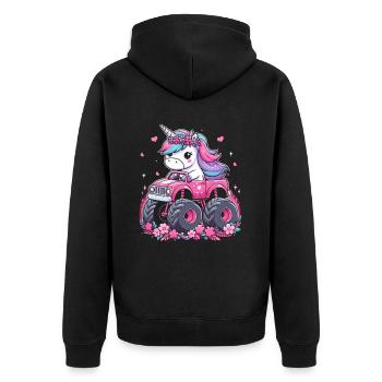 Monster Truck Einhorn Geburtstagsfeier Mädchen - Unisex Premium Bio Zip Hoodie - Schwarz - Hinten - Nico (187cm)
