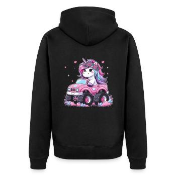 Monster Truck Einhorn Geburtstagsfeier Mädchen - Unisex Premium Bio Zip Hoodie - Schwarz - Hinten - Nico (187cm)