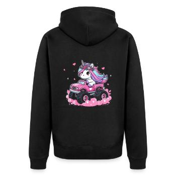 Monster Truck Einhorn Geburtstagsfeier Mädchen - Unisex Premium Bio Zip Hoodie - Schwarz - Hinten - Nico (187cm)