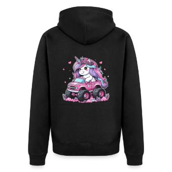 Monster Truck Einhorn Geburtstagsfeier Mädchen - Unisex Premium Bio Zip Hoodie - Schwarz - Hinten - Nico (187cm)