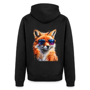 Fuchs Sonnenbrille Bunt Tier Design Print - Unisex Premium Bio Zip Hoodie - Schwarz - Hinten - Nico (187cm)
