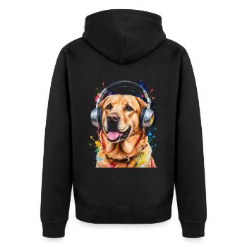 Labrador Retriever Kopfhörer Hund Tier Print - Unisex Premium Bio Zip Hoodie - Schwarz - Hinten - Nico (187cm)