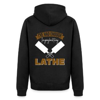 Turner Wood Workshop Lathe Woodturning - Unisex Premium Bio Zip Hoodie - Schwarz - Hinten - Nico (187cm)