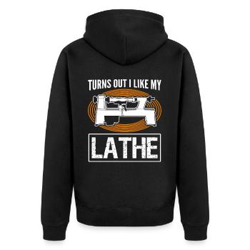 Carpenter Lathe Woodturning Wood Turner - Unisex Premium Organic Zip Hoodie - black - Back - Nico (187cm)