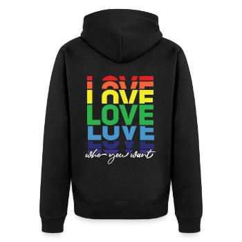 Gender Lesben, Schwule, Trans, Queer Regenbogen - Unisex Premium Bio Zip Hoodie - Schwarz - Hinten - Nico (187cm)