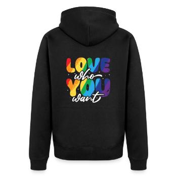 Gender Lesben, Schwule, Trans, Queer Regenbogen - Unisex Premium Bio Zip Hoodie - Schwarz - Hinten - Nico (187cm)