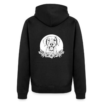 Irischer Wolfshund Wilde Blumen Floral Moon - Unisex Premium Bio Zip Hoodie - Schwarz - Hinten - Nico (187cm)