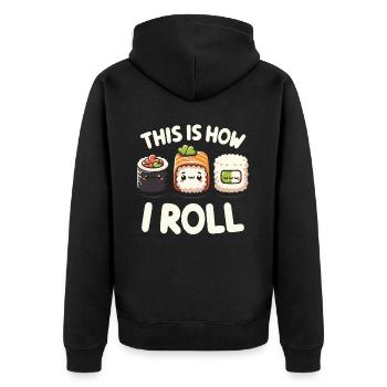 Sushi Essen Japan Nigiri Geschenk - Unisex Premium Bio Zip Hoodie - Schwarz - Hinten - Nico (187cm)