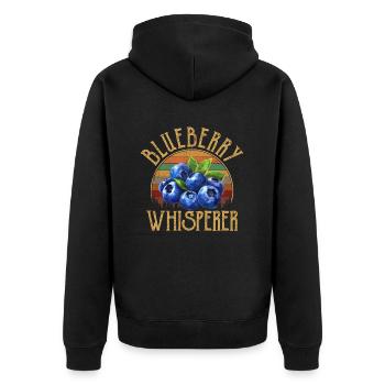 blueberry whisperer, blueberry - Unisex Premium Bio Zip Hoodie - Schwarz - Hinten - Nico (187cm)