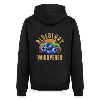 blueberry whisperer, blueberry - Unisex Premium Bio Zip Hoodie - Schwarz - Hinten - Nico (187cm)