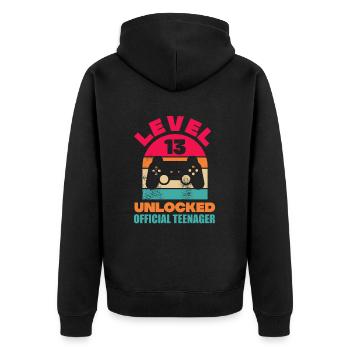 Teenager Teenie Teen Teens Teeny Geschenk - Unisex Premium Bio Zip Hoodie - Schwarz - Hinten - Nico (187cm)