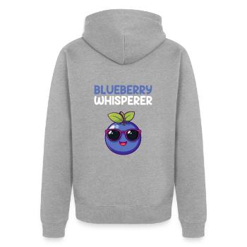 blueberry whisperer, blueberry - Unisex Premium Bio Zip Hoodie - Grau meliert - Hinten - Nico (187cm)