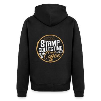 Stamp Collecting Before Postcard Coffee Lover - Unisex Premium Organic Zip Hoodie - black - Back - Nico (187cm)