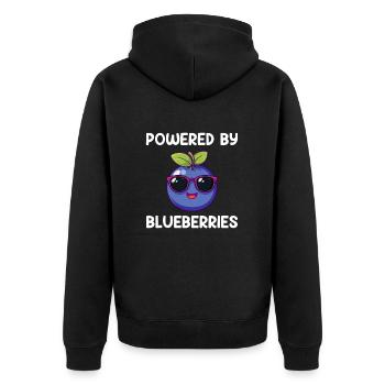 powered by blueberries, blueberry - Unisex Premium Bio Zip Hoodie - Schwarz - Hinten - Nico (187cm)