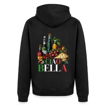 Ciao Bella - Unisex Premium Bio Zip Hoodie - Schwarz - Hinten - Nico (187cm)