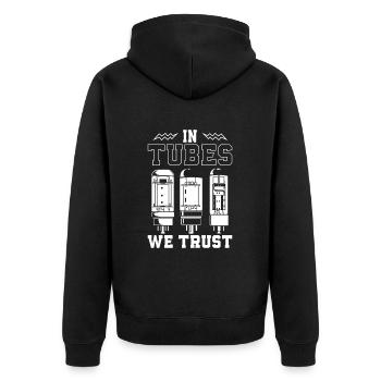 In tubes we trust - Vakuumröhre - Unisex Premium Bio Zip Hoodie - Schwarz - Hinten - Nico (187cm)