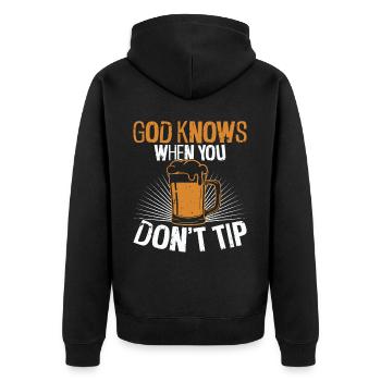 Bartender Mixologist God Knows - Unisex Premium Bio Zip Hoodie - Schwarz - Hinten - Nico (187cm)