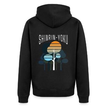 Waldbaden Shinrin Yoku Natur - Unisex Premium Bio Zip Hoodie - Schwarz - Hinten - Nico (187cm)