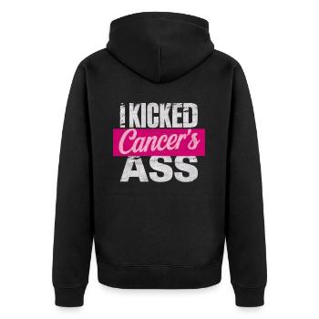 Brustkrebs-Bewusstseinsband für Krebsüberlebende - Unisex Premium Bio Zip Hoodie - Schwarz - Hinten - Nico (187cm)