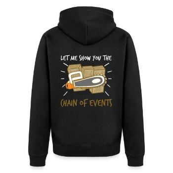 Lumberjack Fire Wood Chainsaw Chain Saw - Unisex Premium Organic Zip Hoodie - black - Back - Nico (187cm)