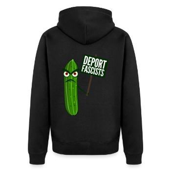 Respect Tolerance Humanity Antifascism - Unisex Premium Bio Zip Hoodie - Schwarz - Hinten - Nico (187cm)