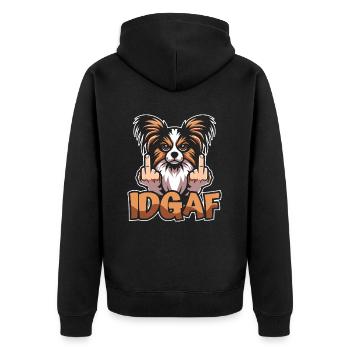 Papillon Idgaf - Unisex Premium Bio Zip Hoodie - Schwarz - Hinten - Nico (187cm)