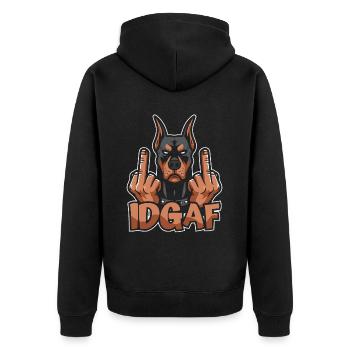 Doberman Idgaf - Unisex Premium Organic Zip Hoodie - black - Back - Nico (187cm)