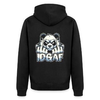 Großer Panda Pandabär Idgaf - Unisex Premium Bio Zip Hoodie - Schwarz - Hinten - Nico (187cm)