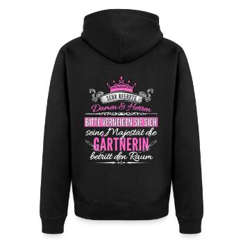 Lustiger Gärtnerin Spruch für die Gartenarbeit im - Unisex Premium Bio Zip Hoodie - Schwarz - Hinten - Nico (187cm)