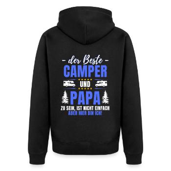 DER BESTE CAMPER & PAPA - Lustiger Camping - Unisex Premium Bio Zip Hoodie - Schwarz - Hinten - Nico (187cm)