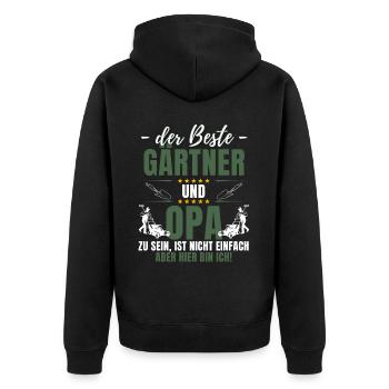 THE BEST GARDENER AND GRANDPA! Fun garden - Unisex Premium Organic Zip Hoodie - black - Back - Nico (187cm)