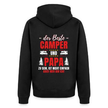 DER BESTE CAMPER & PAPA - Lustiger Camping - Unisex Premium Bio Zip Hoodie - Schwarz - Hinten - Nico (187cm)