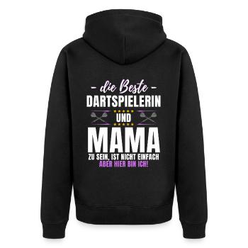 DARTSPIELERIN & MAMA! Lustiges Dart Darts Spruch - Unisex Premium Bio Zip Hoodie - Schwarz - Hinten - Nico (187cm)