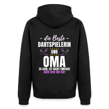 DARTSPIELERIN & OMA! Lustiges Dart Darts - Unisex Premium Bio Zip Hoodie - Schwarz - Hinten - Nico (187cm)